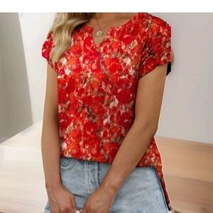 XIEERDUO T-shirt Loose Fit V Neck Runched Sleeves Floral NWT XL
